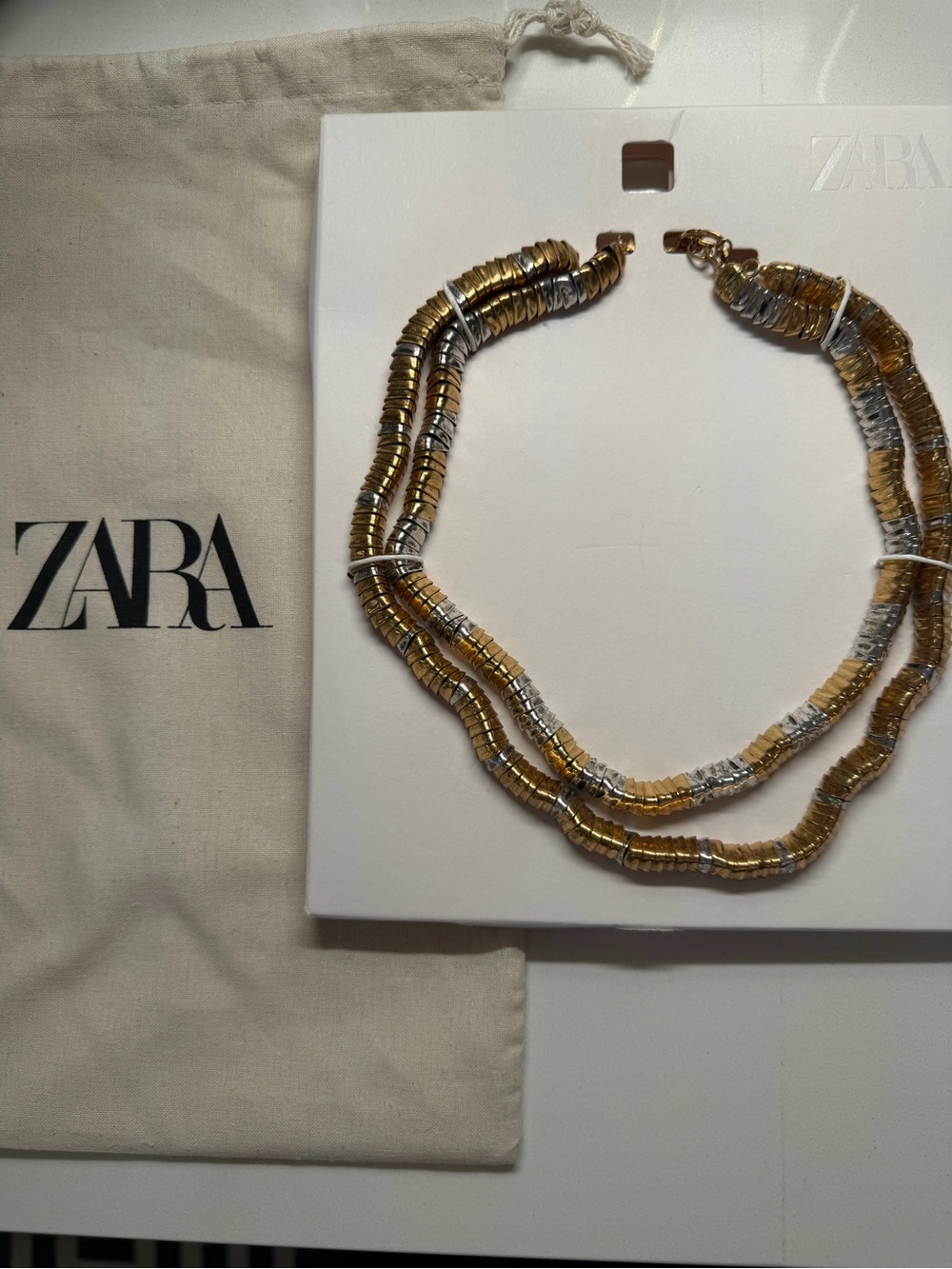 ZARA Two-Tone Gold and Silver Layered Bead Necklace